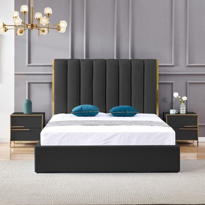 Lit design couleur or avec coffre VENETO - Noir - 180x200