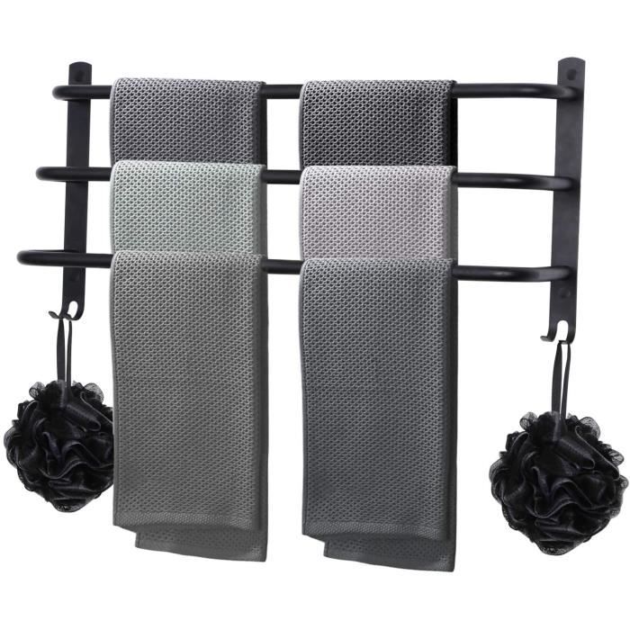 HOOBRO Porte-Serviettes Autoportant 3 Niveaux - Noir Et Marron Rustique - Avec Étagère - EBF50LB01