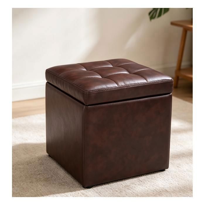 Tabouret Coffre Siège de Rangement Pouf Repose-pied -64 L- 40 x 40 x 40CM en PU Brun Gagner de lespace Charge max. 150KG