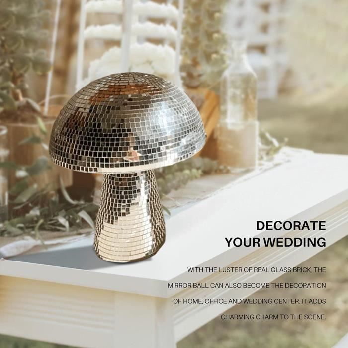 Boule Disco Champignon Argentée – Décoration Lumineuse Pour Fête, Mariage, Bar (10.2 Cm)