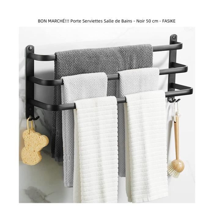 Porte Serviettes Salle de Bains - Noir 50 cm - FASIKE - Contemporain - Design - Aluminium