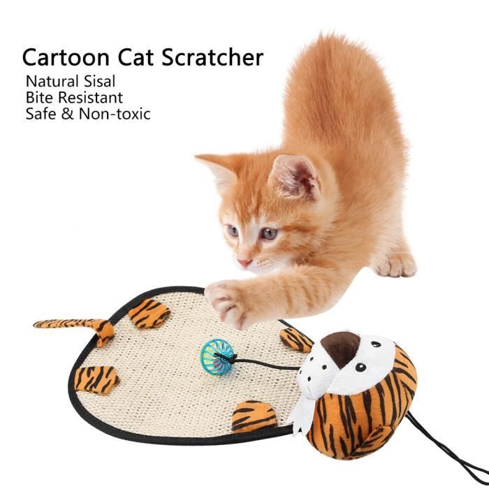Tapis Grattoir Rond Pour Chat Avec Balle Suspendue - Protection Meubles Contre Griffes - Pour Sol Ou Mur - Gris/jaune/noir