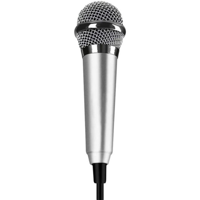 Microphone Chantant Mini 3.5 Mm Argenté - Karaoké Portable Avec Support - Pour Téléphone, Ordinateur - 8
