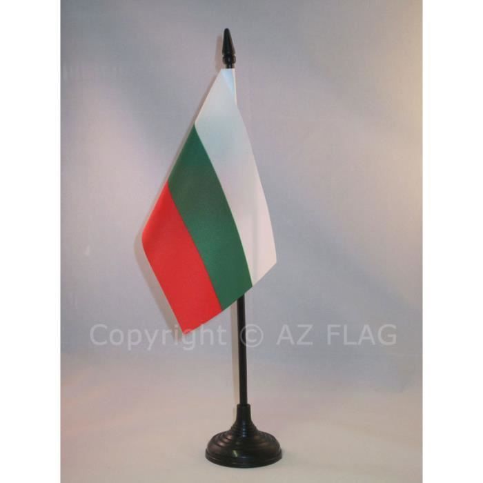 Drapeau De Table Bulgarie - 22x15 Cm - Satin, Socle Métal 30 Cm - Décoration Bureau, Événement - AZ Flag