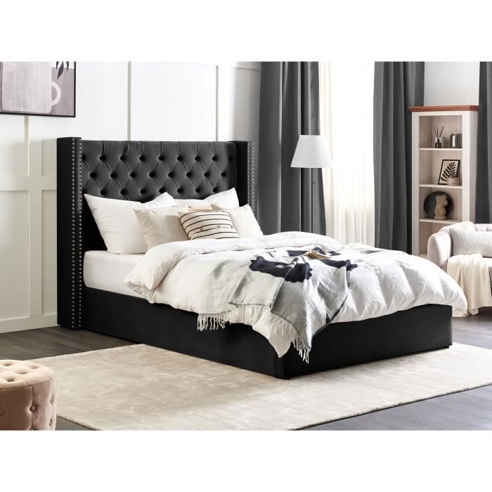 Lit avec coffre en velours noir 160 x 200 cm LUBBON Lit avec coffre en velours noir 160 x 200 cm LUBBON