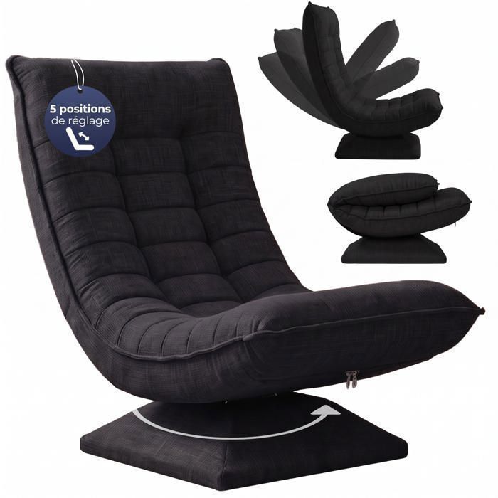 CASARIA® Fauteuil tout confort pivotant à 360° Noir capacité de charge de 150kg siège de gaming relaxation CASARIA® Fauteuil tout confort pivotant à 360° Noir capacité de charge de 150kg siège de gaming relaxation