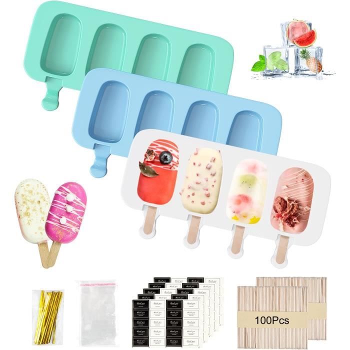 Moules à Glace En Silicone (2 Pièces) - 8 Cavités Avec Bâtonnets En Bois Pour Crèmes Glacées Maison - 7