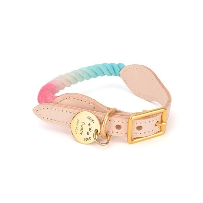 Pet Dog Multi-Function Hand-Woven Gradient Collar Necklace Outdoor Rope ...
