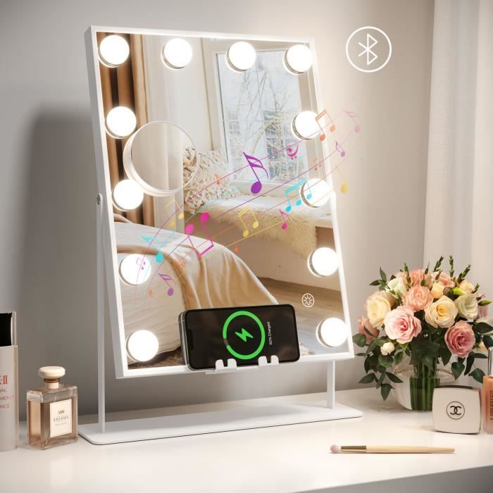 Dripex Miroir de Maquillage Lumineux Bluetooth Chargement sa