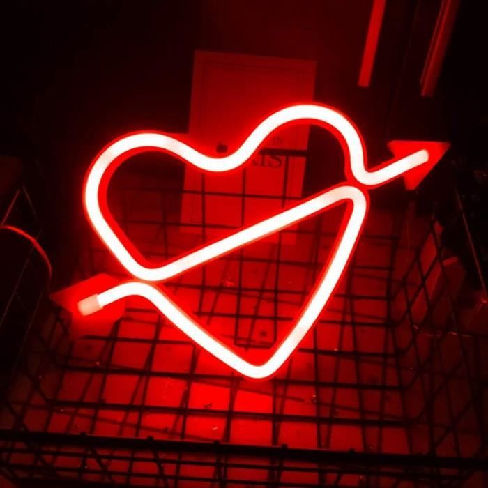 Led Coeur Rouge Enseigne Lumineuse Led Cupidon Bow Cœur Néon Veilleuse Pour Enfants ...