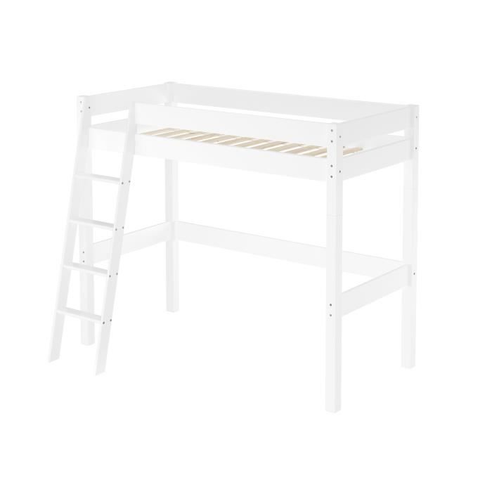 Lit mezzanine pour enfants en pin blanc 90x200 cm accessoires au choix V-60.20W-09-20WZ [sommier à lattes incl.]