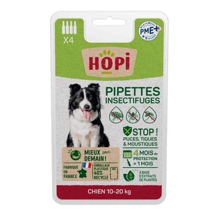 Meilleurs prix pour HOPI Pipette Anti Puces Chien entre de 10 et 20 kg - 4 mois de Protection Antiparasitaire - Extraits de Plantes - Fabriqué en