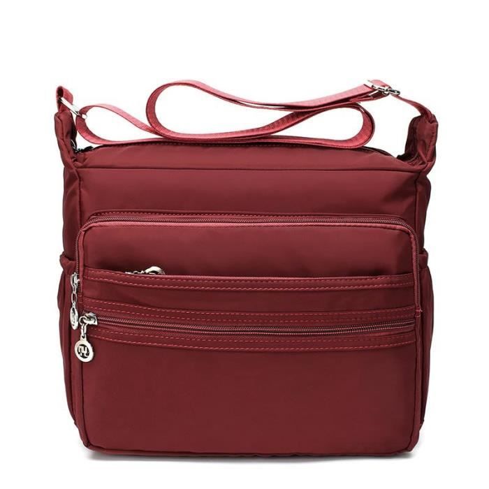Sac Bandouliere Femme Multi Poches Casual Sac Messenger En Nylon Impermeable Multifonctionnel Pour Voyage Travail Shopping L Rouge