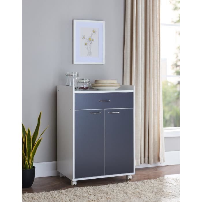 Kitchen Desserte De Cuisine 2 Portes Blanc Et Gris L 60 X P 45 X H 85 Cm
