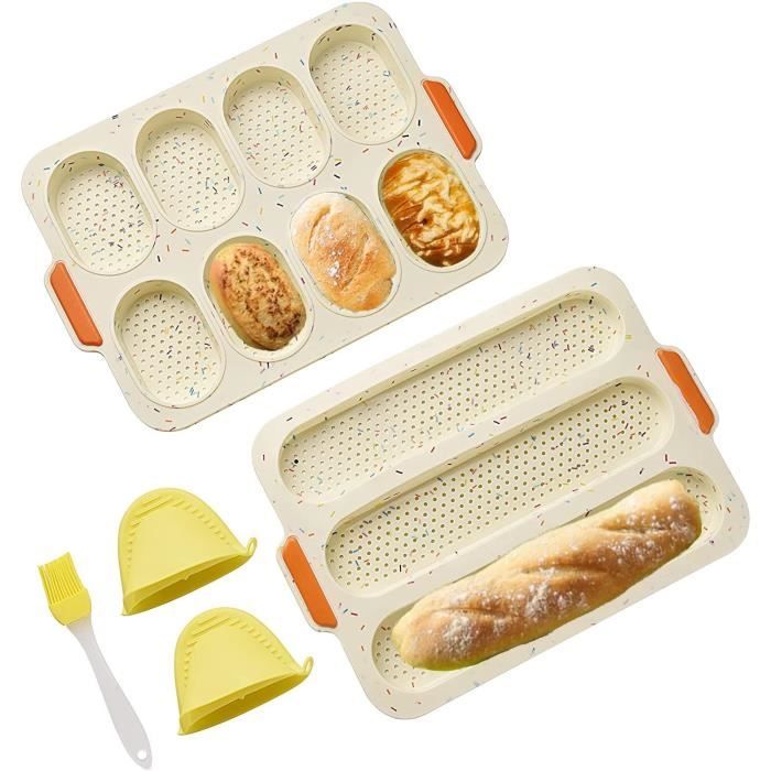 Moule à Baguettes Silicone 3 Cavités - Perforé Antiadhésif - Avec Pinceau - Pour Four - 6