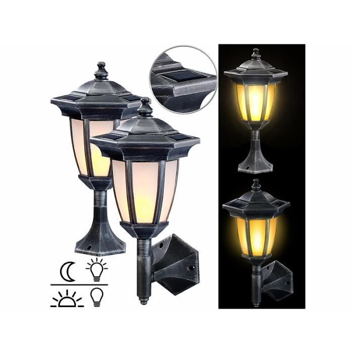 Lanterne solaire à LED - LUNARTEC - Effet flamme - Vintage - Blanc