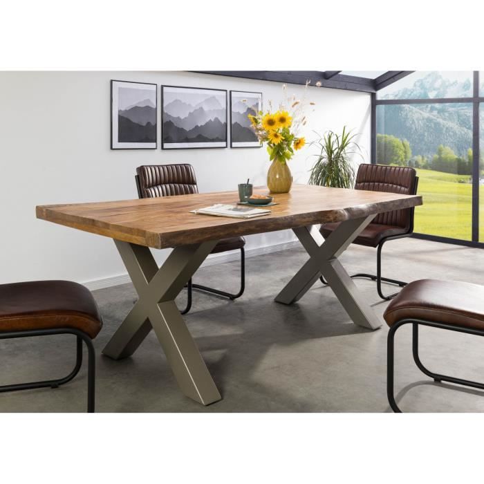 Table à manger plateau bois d'acacia et base métal 200cm