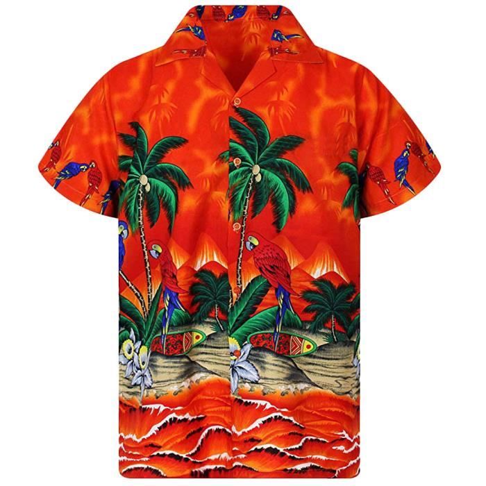 Chemise hawaïenne pour hommes, grue animale, plante 3d, imprimé floral