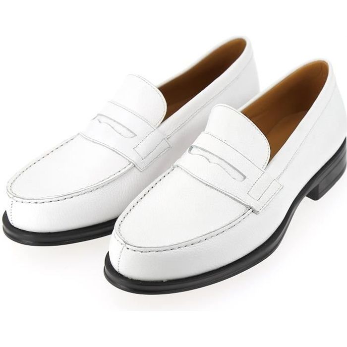 Mocassin Richelieu Homme en cuir grainée blanc