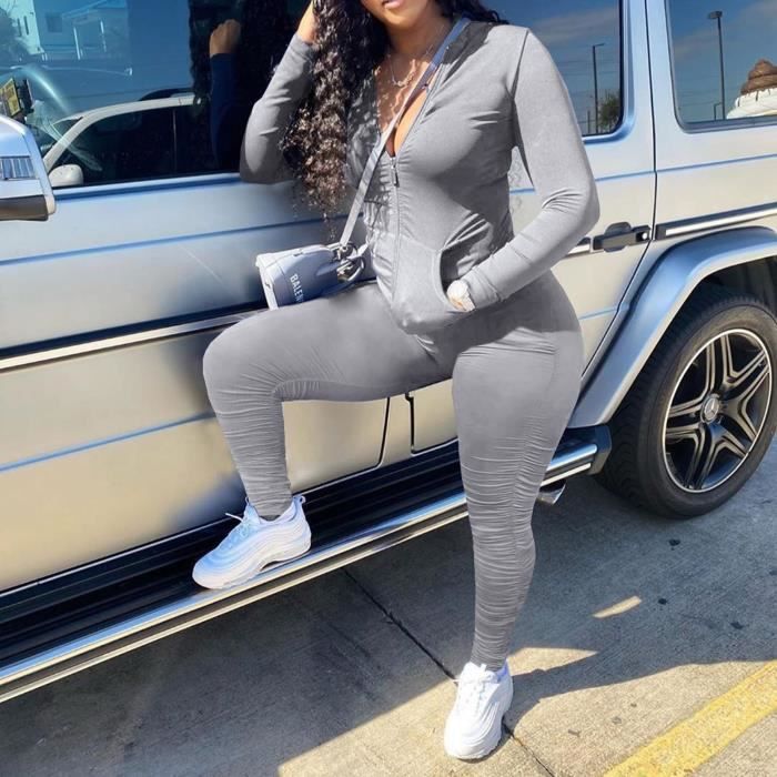 Ensemble 2 Pièces Femme Décontracté - Haut Manches Longues Crop Et Pantalon Large à Poches - Pour Maison, Sport, Sortie