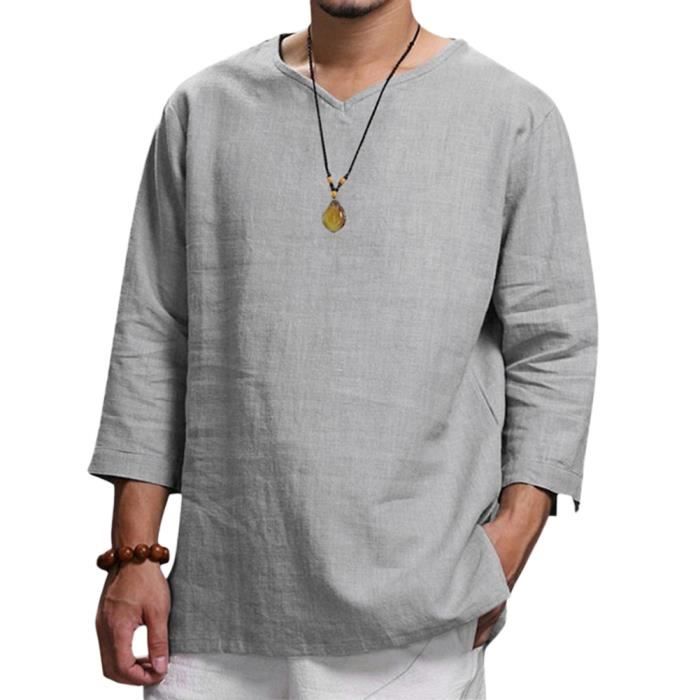 Chemise Sans Manches Homme Col En V - Coupe Moulante, Couleur Unie, Style Décontracté Et Moderne
