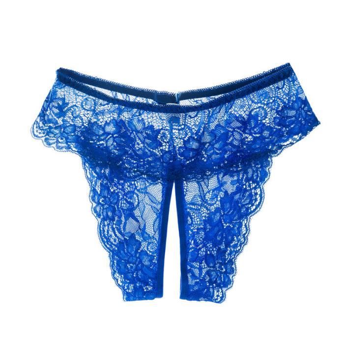 Culotte Ouverte Entrejambe String En Résille Et Dentelle Florale – Lingerie Sensuelle Femme, Ajustement Confortable, Dos Découpé