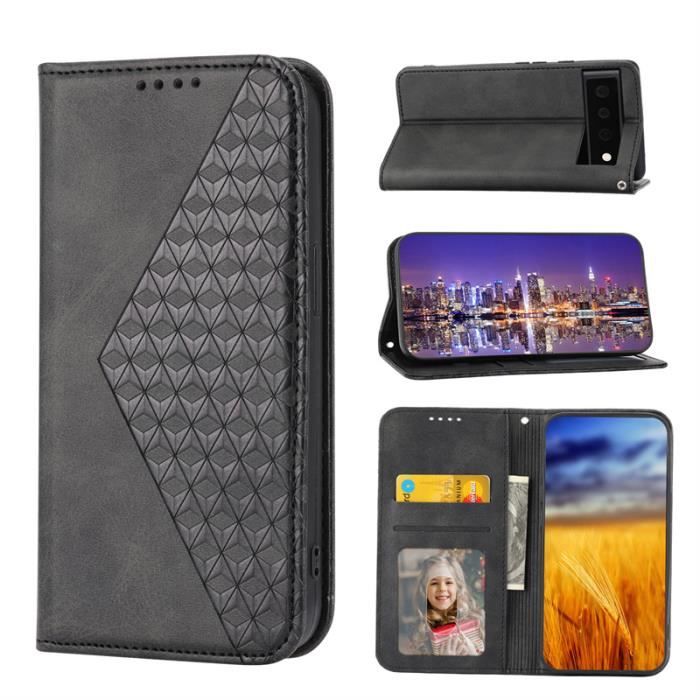Coque en Cuir PU Effet Daim Compatible avec Crosscall Core-X3, Étui à Rabat Magnétique avec Emplacements Cartes et Protection Complète