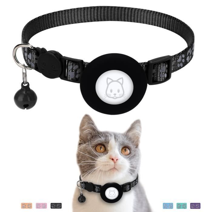 airtag collier pour chat, réfléchissant collier pour chat avec clochette,collier gps airtag anti-perte pour chats - noir