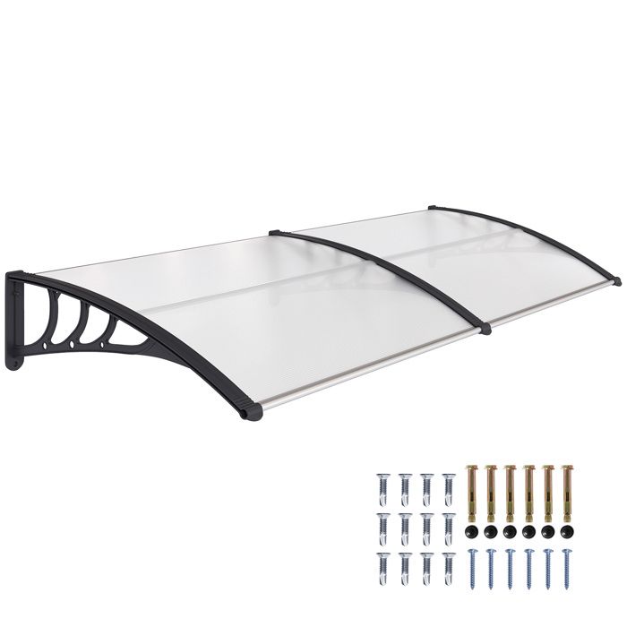 Auvent de porte dentrée - Outsunny - toit abri protection contre la pluie et UV - polycarbonate - 195 x 75 cm - transparent