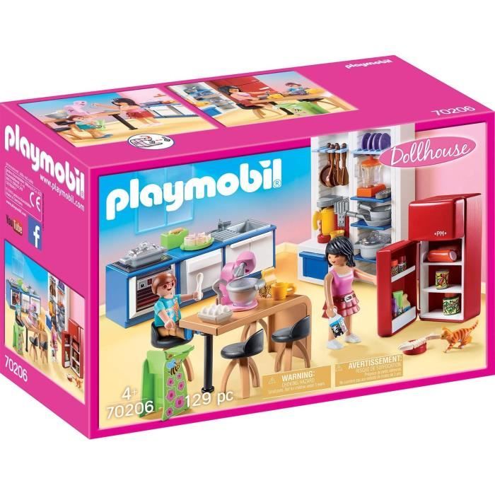 PLAYMOBIL 70206 Cuisine familiale, Dollhouse La Maison Traditionnelle, 129 pièces, dès 4 ans