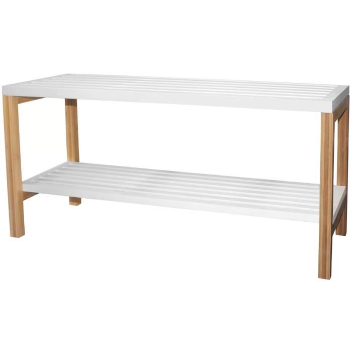Etagere Banc Salle De Bain 2 Niveaux En Bambou Blanc Achat