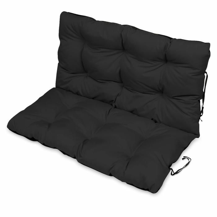 Coussin pour Banc de Jardin - SuperKissen24. - Intérieur/Extérieur - Imperméable - 100x50 cm et Appui 100x60 - Noir