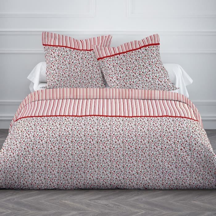 Housse de Couette et deux Taies d'Oreiller LIBERTY ROUGE ...