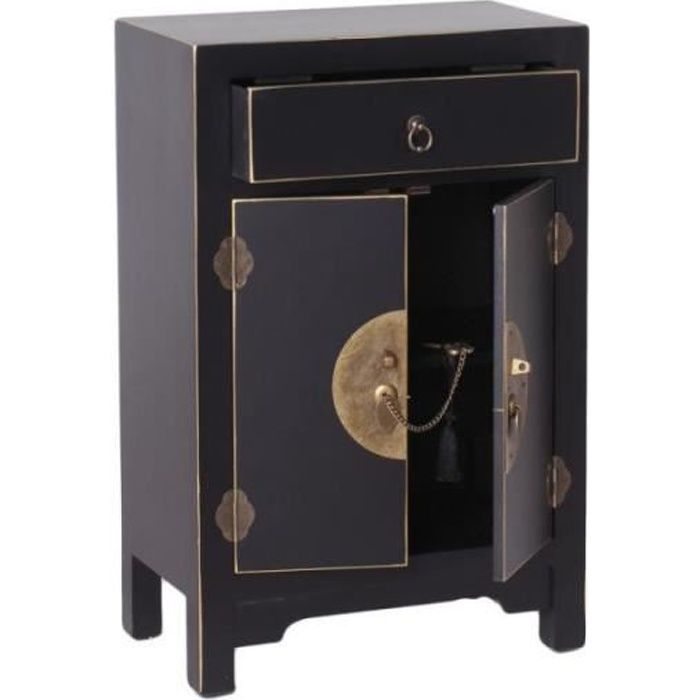 Confiturier 2 portes, 1 tiroir Noir Meuble Chinois - PEKIN - L 45 x l 26 x H 69