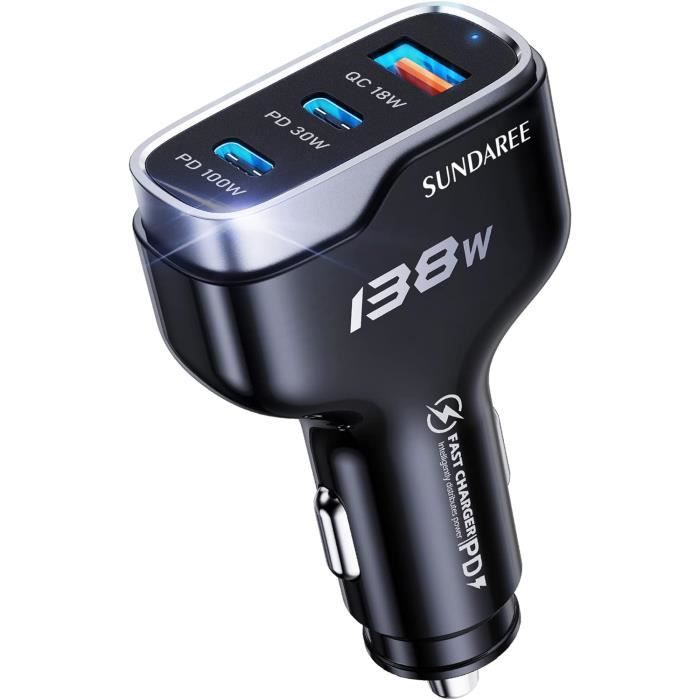 Chargeur Allume-cigare PNY 4 Ports USB - 5,8A Total, Câble De 1,8m - Pour Smartphone, Tablette, GPS En Voiture - Garantie 2 Ans