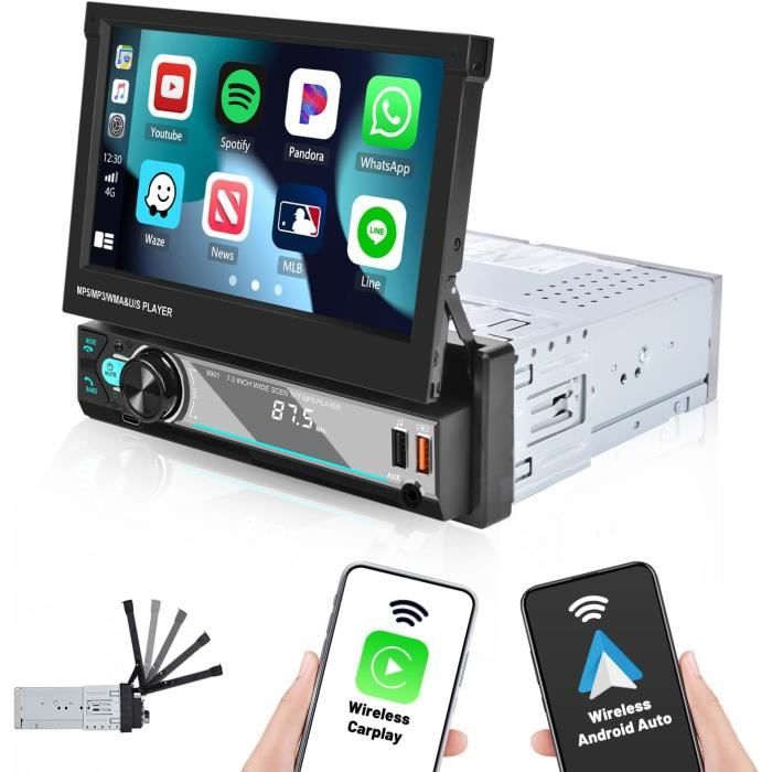 Autoradio 1-DIN - Autoradio Met Scherm - DAB Radio - Car Media Speler 7 Inch Uittrekbaar Touchscreen Draadloze Carplay Android Auto Achteruitrijcamera Bluetooth 8721391550241