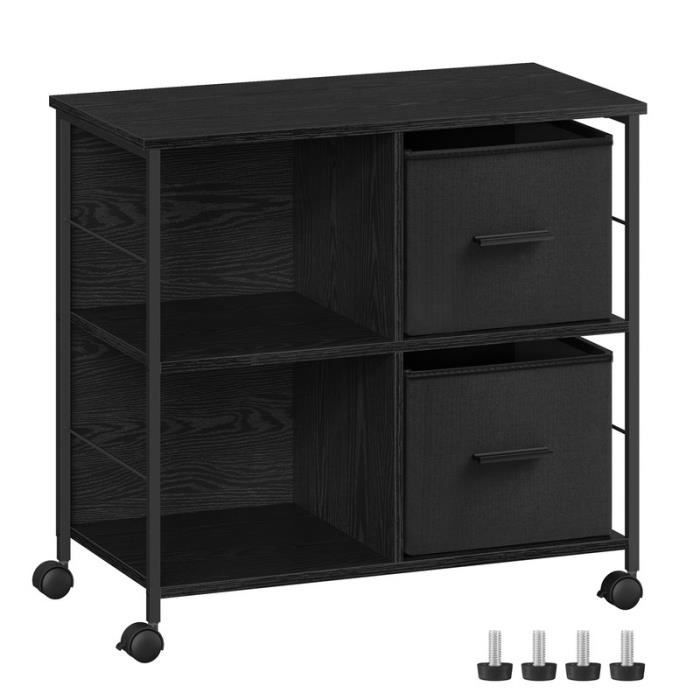 caisson de bureau - vasagle - montage facile - étagères ouvertes - mobile - 2 tiroirs en tissu - noir boisé