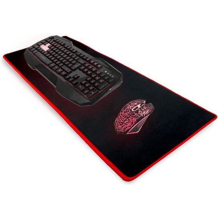 VSHOP® Tapis de souris Gaming XXL 580x300x4mm Grand Sous Main Bureau Tapis  souris Gamer (noir contour rouge)