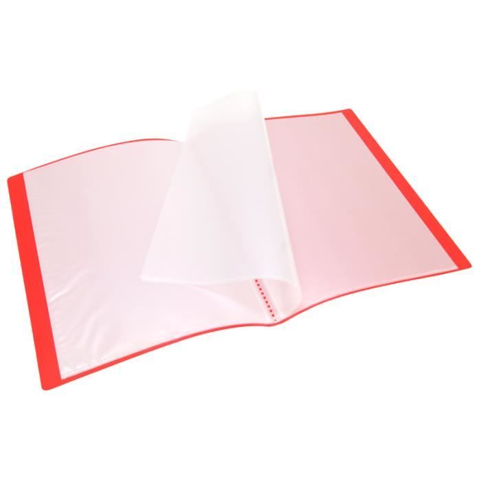Porte-vues Souple 20 Pochettes A4 - PP 80 Microns - Couverture Translucide Rouge - Pour Documents, Présentations - 4