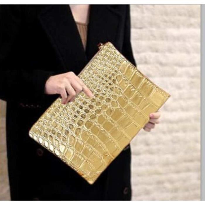 Pochette Vintage Années 60 En Cuir Crocodile Marron – Pour Femme, Occasion Bon état, Fabriquée En France