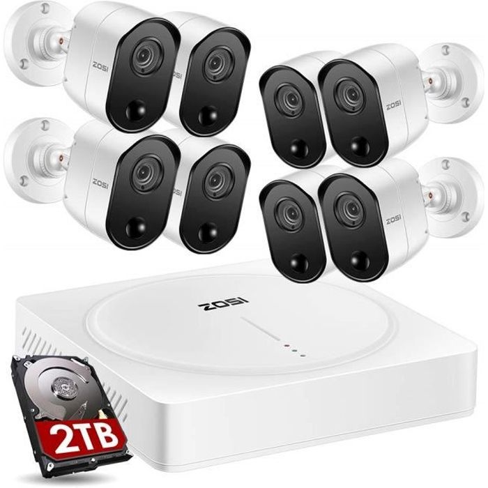 ZOSI H.265+ PIR Kit Vidéo Surveillance 5MP 8CH DVR avec 8pcs 5MP Caméra