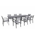 Table de jardin extensible aluminium 270cm + 8 fauteuils empilables textilène anthracite gris - LIO-1