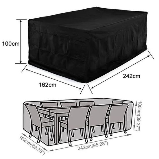 Lot De 4 Housses Meubles De Jardin – Tissu Oxford 420D Imperméable, Avec Cordons De Serrage, Noir