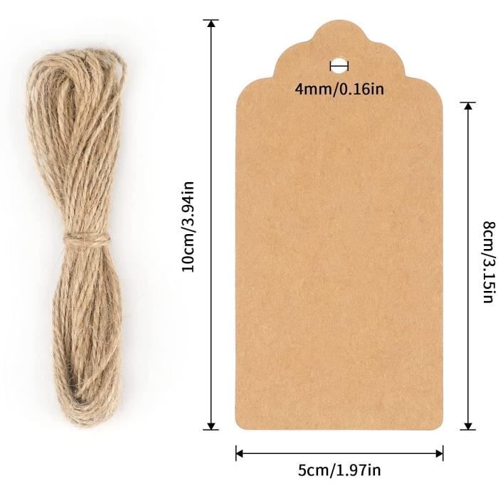 Étiquettes de cadeau - Artisanat - Kraft naturel - 100 pièces - Ficelle