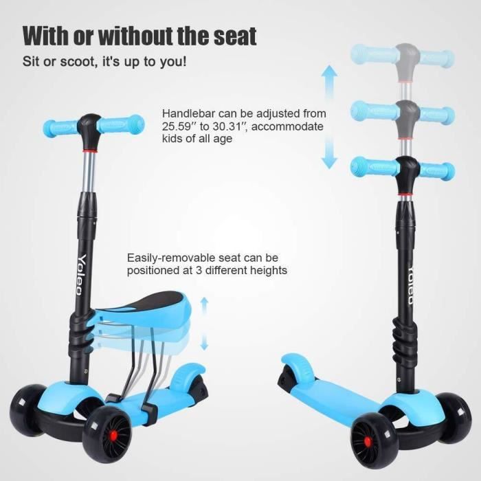 Trottinette Enfant 3 Roues MoMi SAN 2 En 1 – Pliable, Guidon Réglable, Roues LED – Dès 3 Ans – 2,7 Kg