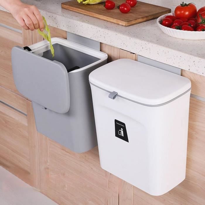 Poubelle Murale De Cuisine Yooghuge Avec Couvercle - 7L Ou 9L - À Suspendre Ou Poser - Design Pratique - 3