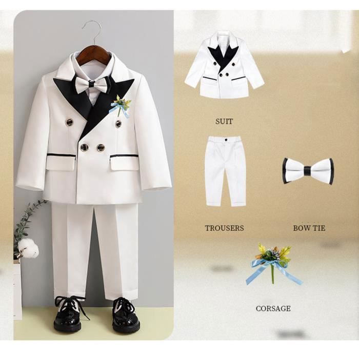 Costume Garçon 4 Pièces - Chemise, Short, Nœud Papillon, Jarretelle - Pour Mariage, Cérémonie, Soirée (tailles 2-7 Ans)