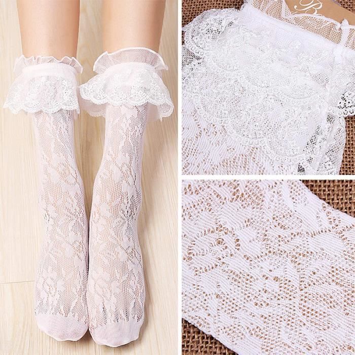 3 Paires De Chaussettes Pour Bébés Filles, Bas De Princesse Lolita, Chaussettes Blanches Pour Enfants, Couleur Unie Avec Dentelle, Pour Filles