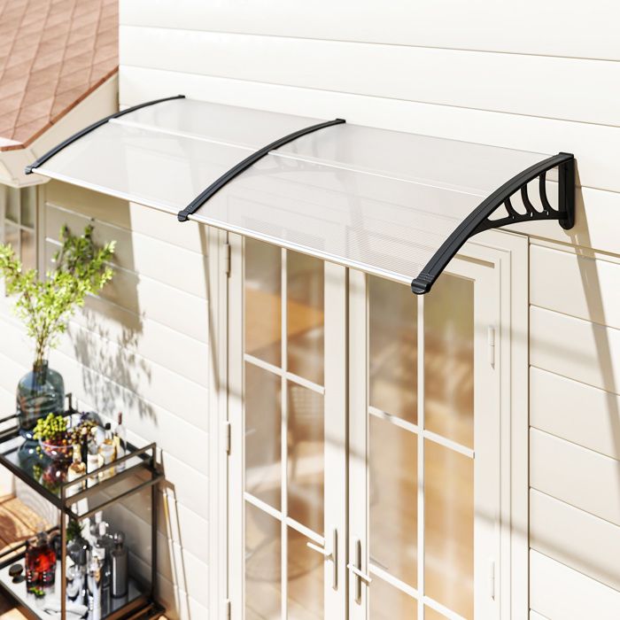 Auvent De Porte D'entrée Transparent En Polycarbonate – Largeur 200cm, Protection Pluie Et Soleil – Neuf