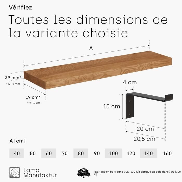 Panneau Mural / Étagère En Chêne Massif - Design "Bord D'Arbre" - 2 Niveaux - Dimensions ~45x45 Cm